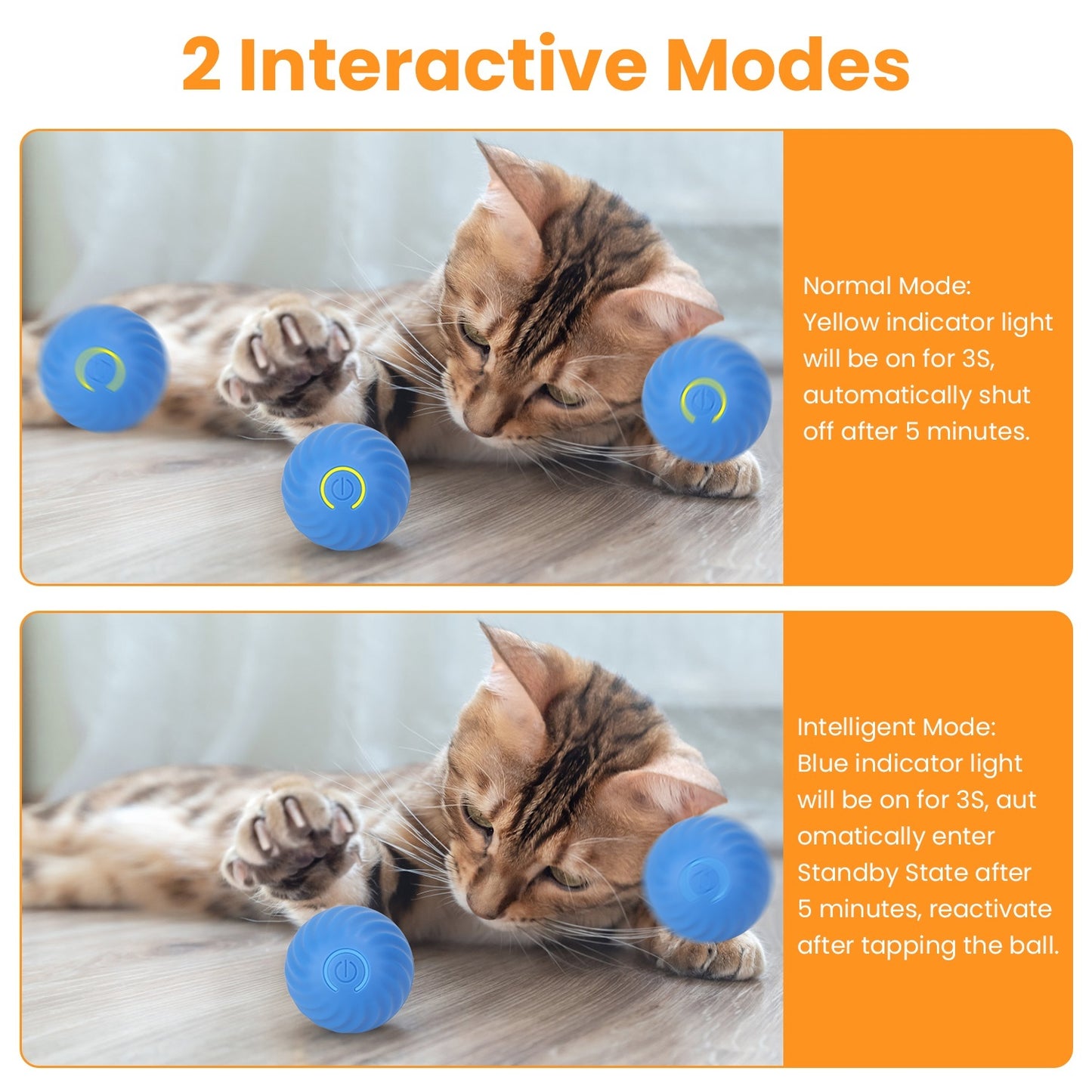 Rechargeable Interactive Cat Toy Ball – Motion Activated Rolling Ball with Cloth Pouch, Hide & Seek Hunting Game for Indoor Cats